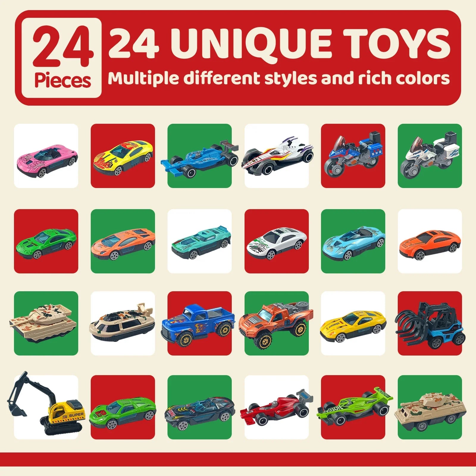 Christmas Gifts Advent Calendar 24 Days Alloy Car Inertial Vehicle Model Children's Toy Metal Cars Set Toys for Boy Kid New Year